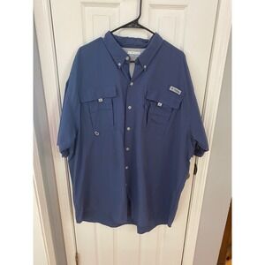 Columbia PFG Fishing Shirt Mens 2XT Blue Short Sleeve Vented Omni-Shade Tall